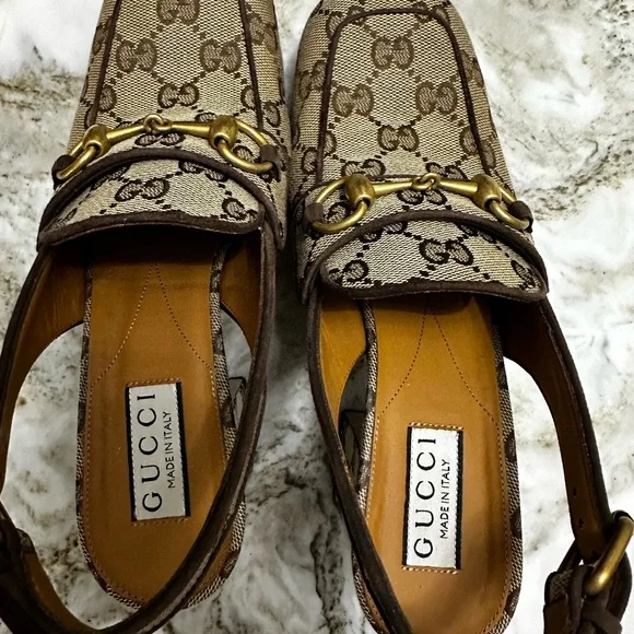 Gucci Monogram Kid Scamosciato Horsebit Platform Slingback Mules 40 New Acero - Picture 6 of 8